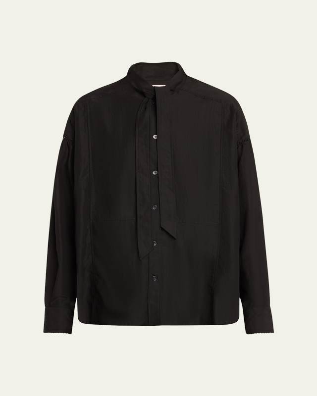 Long-Sleeve Tie Neck Blouse
